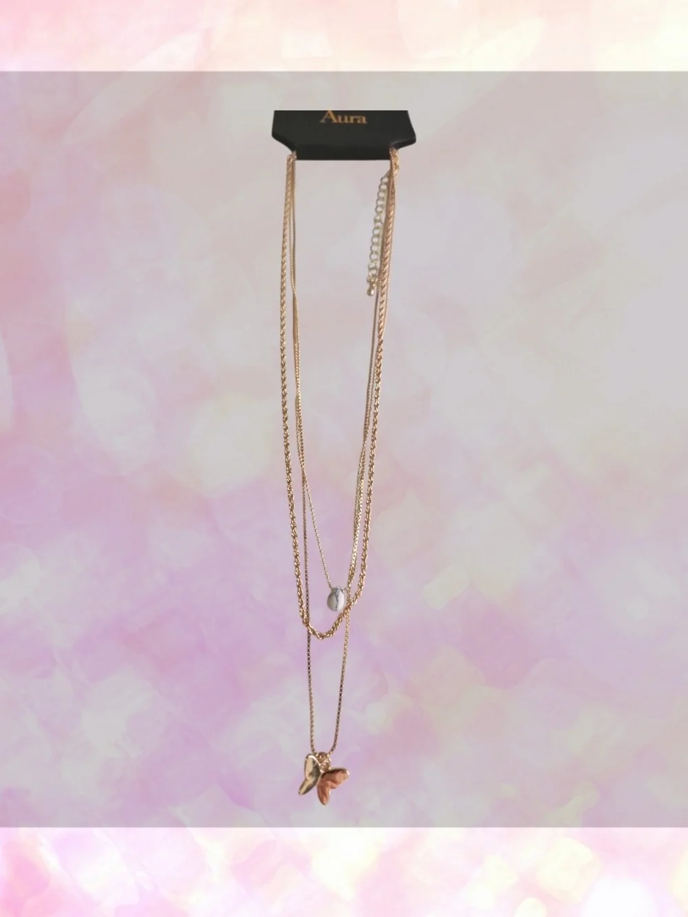 Aura Triple Layer Butterfly Pendant Necklace